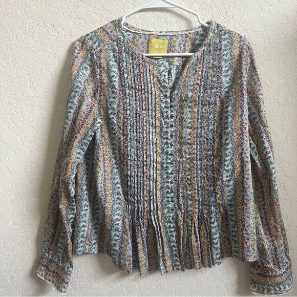 Maeve Anthropologie Gelise Button Blouse Pleated Floral Women’s Sz Small NWT - Picture 9 of 10